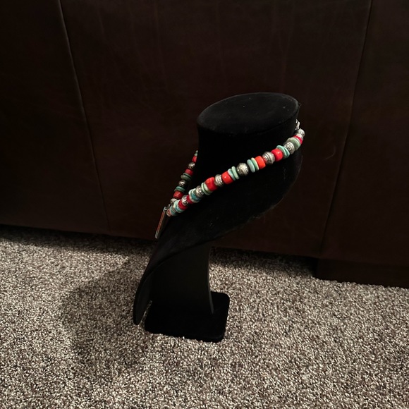 Hand Crafted Vintage signed Pendant Turquoise/Coral & Sterling Silver Necklace - Picture 2 of 3